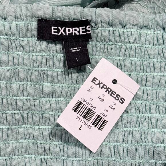 NWT Express Crop Top Lace Y2K Coquette Romantic Festival Smocked Turquoise Large - Picture 2 of 6